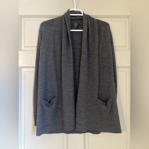 Talbots Women's Small Petite Open Front Merino Wool Cardigan Gray